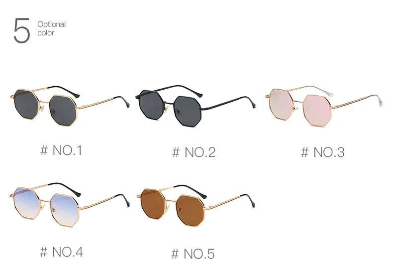 Óculos de sol femininos de metal poligonal, armação vintage, masculino, design de marca de luxo, óculos de sol femininos, espelhados, UV400